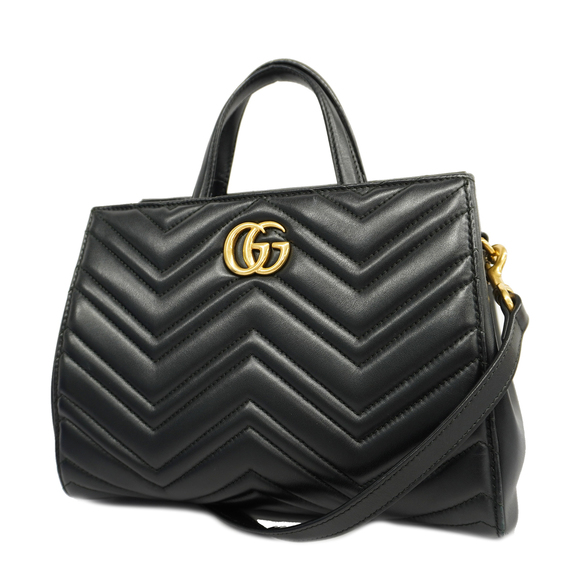 Gucci 2way Shoulder Bag GG Marmont Leather Black Gold Hardware - Picture 1 of 10